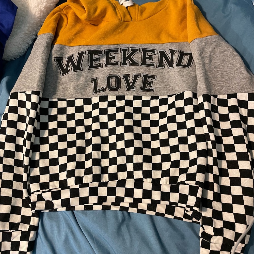 cute colorblock checkered hoodie